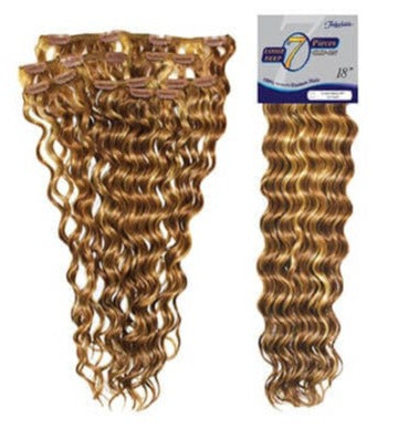 Fashion Source 7Piece 18" Clip-On Loose Deep Wave Human Hair STW
