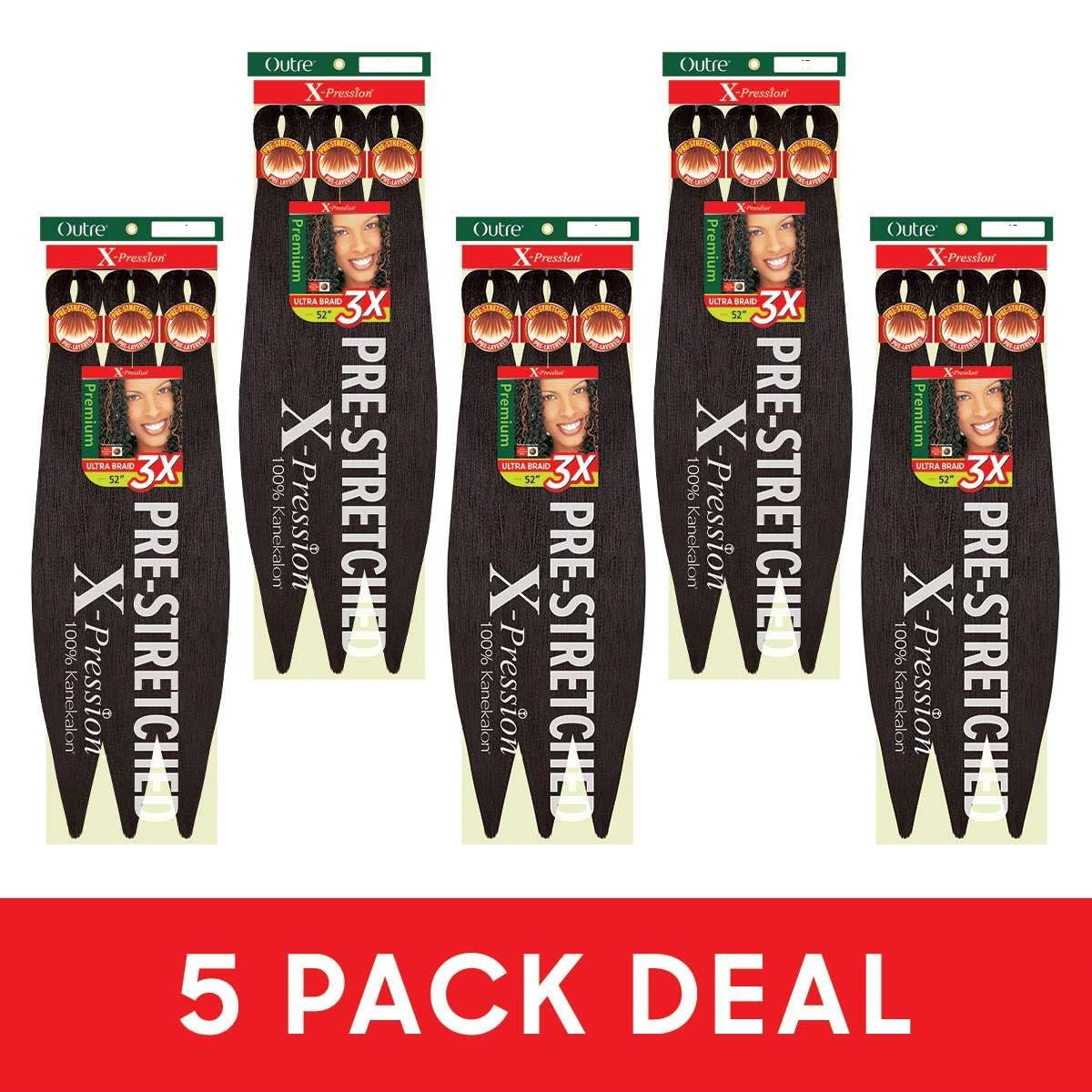 5 PACK X-PRESSION 52" 4 PRE-STRETCHED BRAIDS 3X