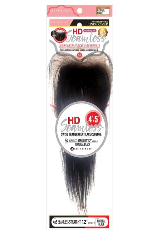 Eve Hair 4 x 5 100% Brazilian Remy Hair Lace Closure Straight 12" SLHD45ST-12