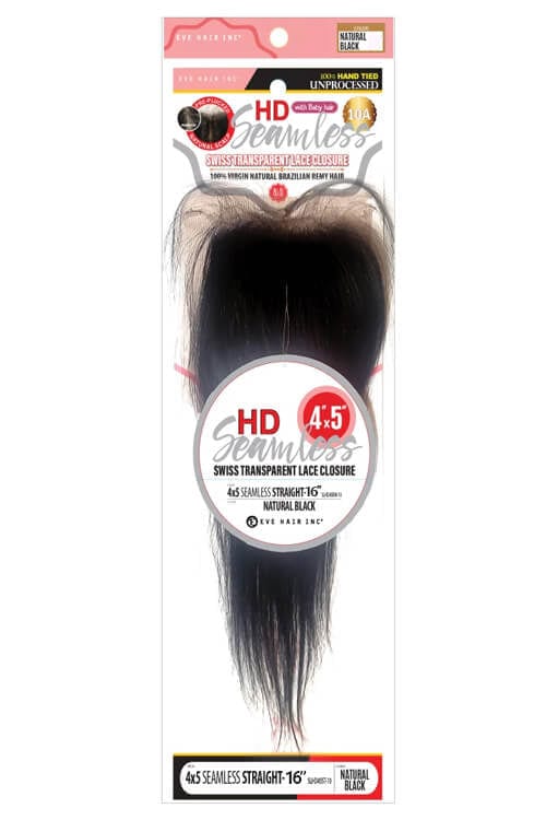 Eve Hair 4 x 5 100% Brazilian Remy Hair Lace Closure Straight 16" SLHD45ST-16